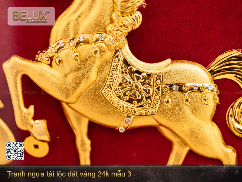 Tranh quà tặng bát mã dát vàng 24k mẫu 3